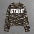 Woodland camo long-sleeve flat lay